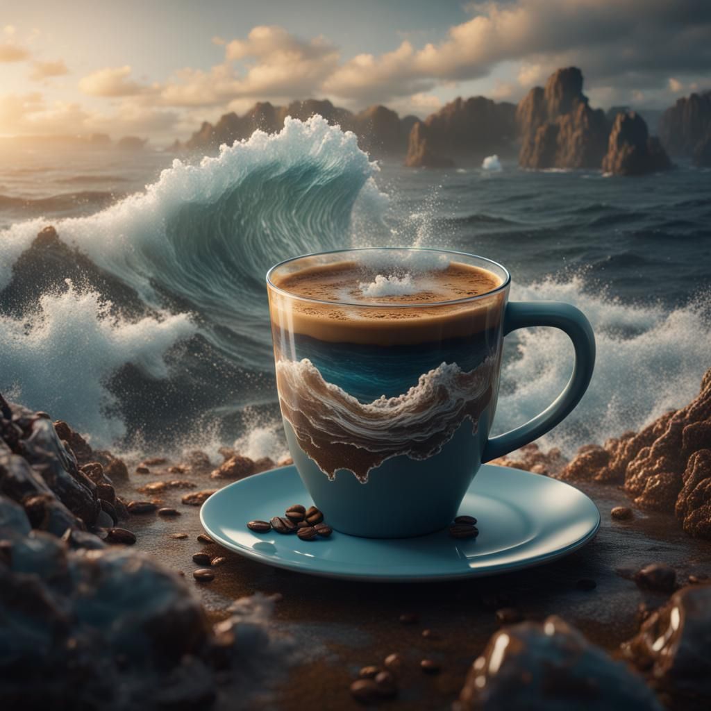 Ocean Coffee Cup: Detailed Matte Painting