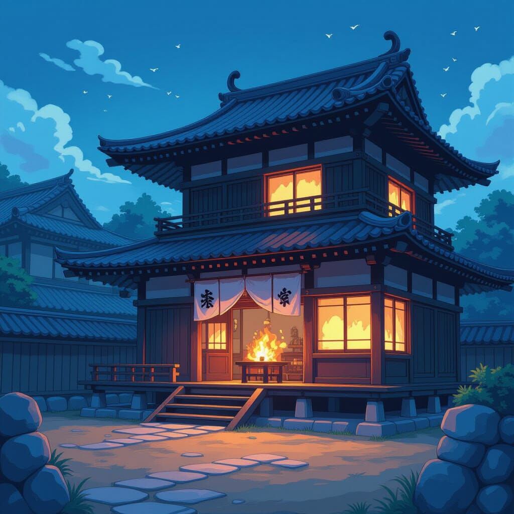 Japanese House Spirit in Traditional Manga Style