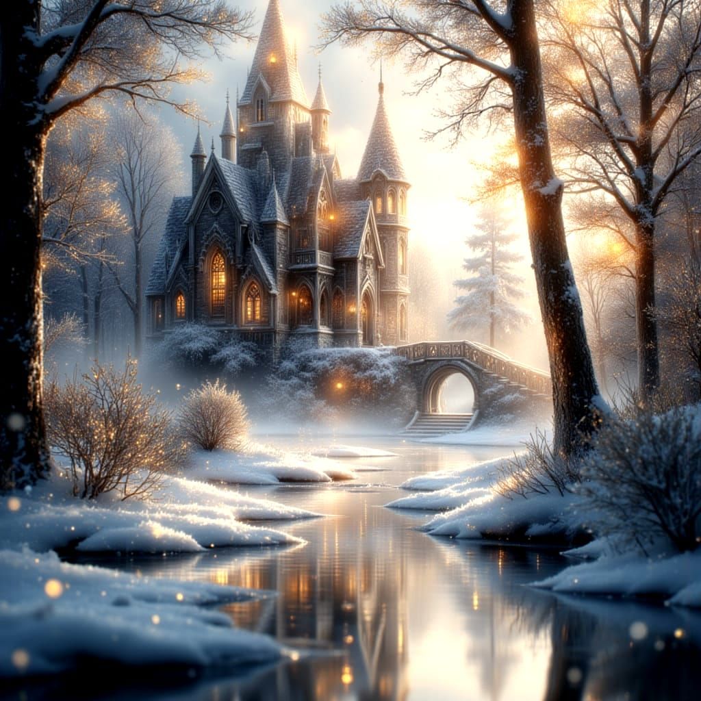 Golden Castle Glistening in Sunlight with Gems