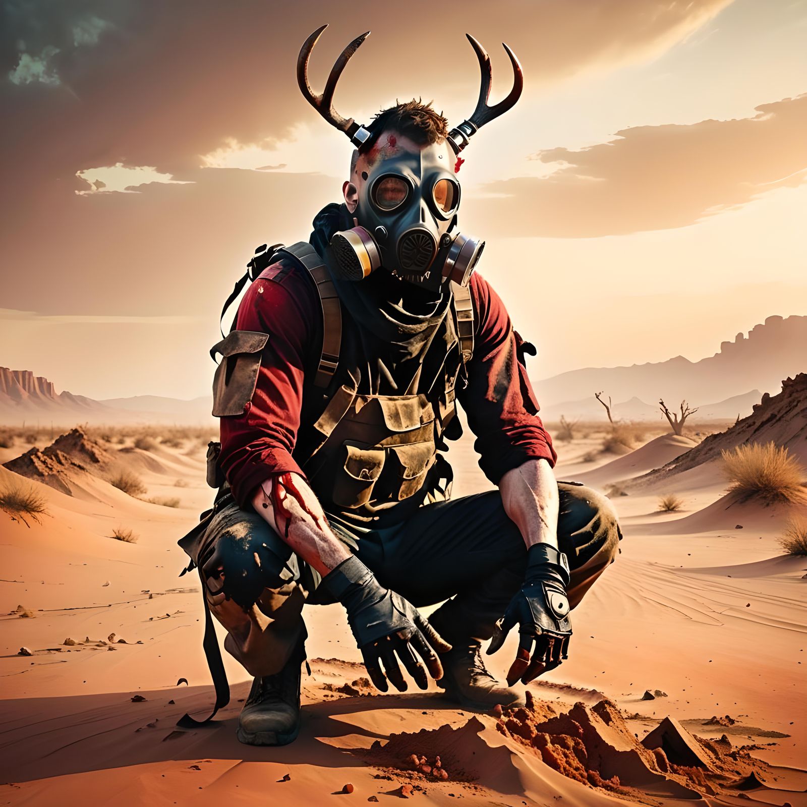 Post-Apocalyptic Wasteland Man with Antlers