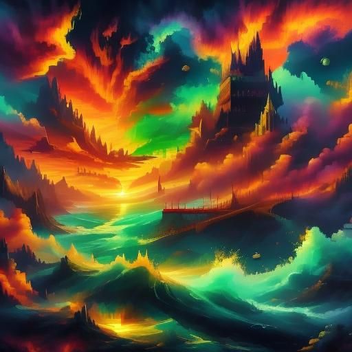 Sunset Bridge with Fiery Sky in Hyperrealistic Style