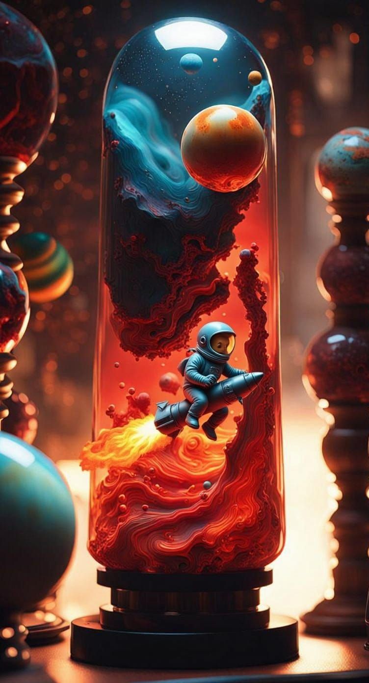 Astronaut on Rocket in Lava Lamp