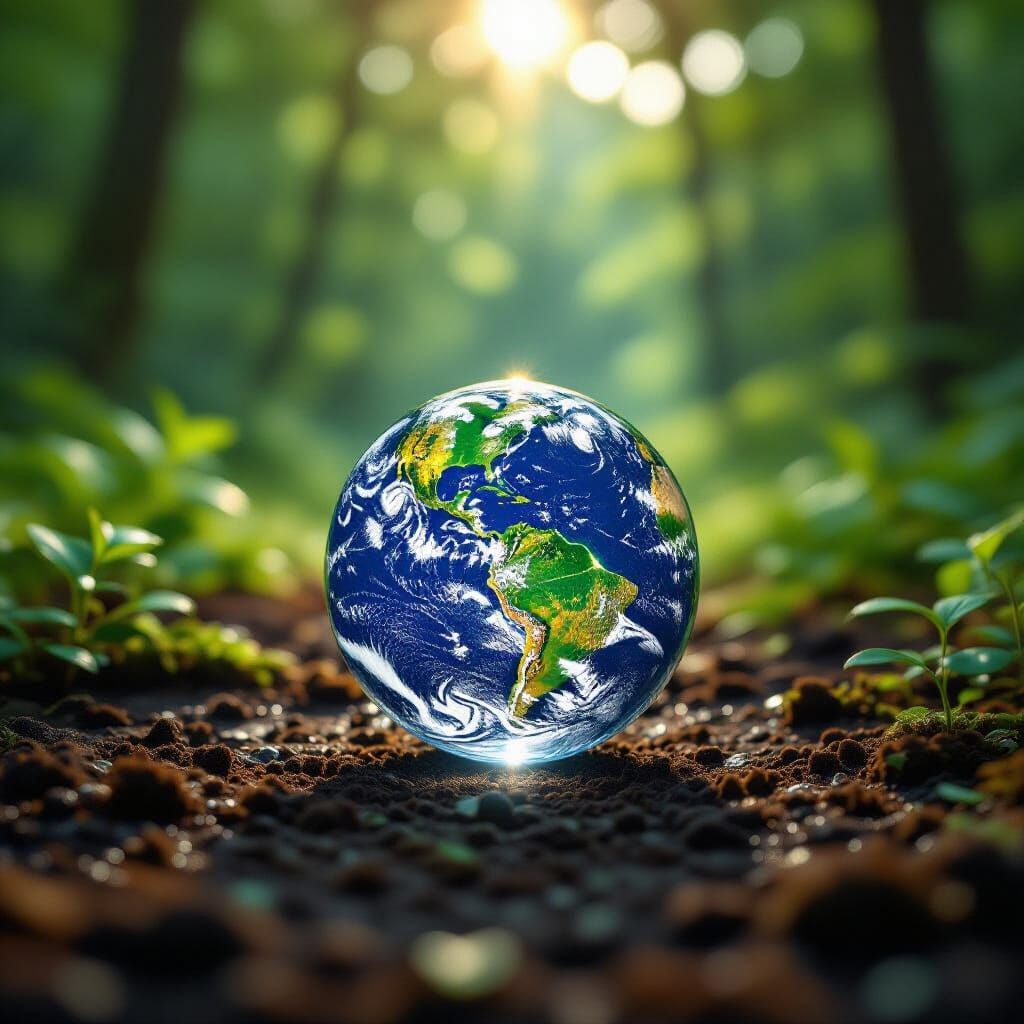 Glass Marble Reflecting Globe in Lush Forest