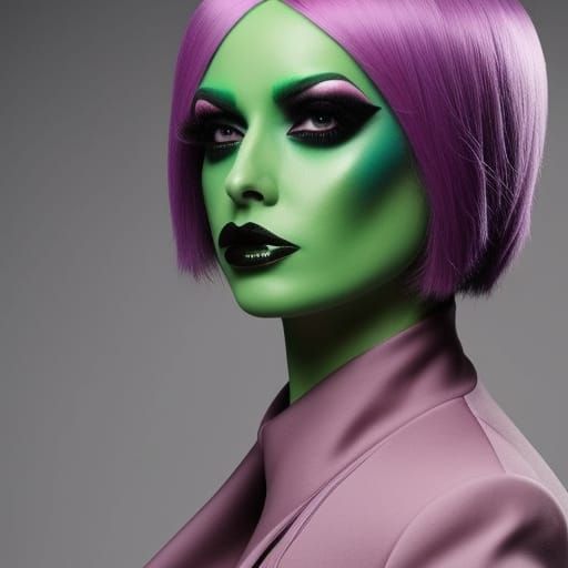 Green Emo Alien in Haute Couture Style