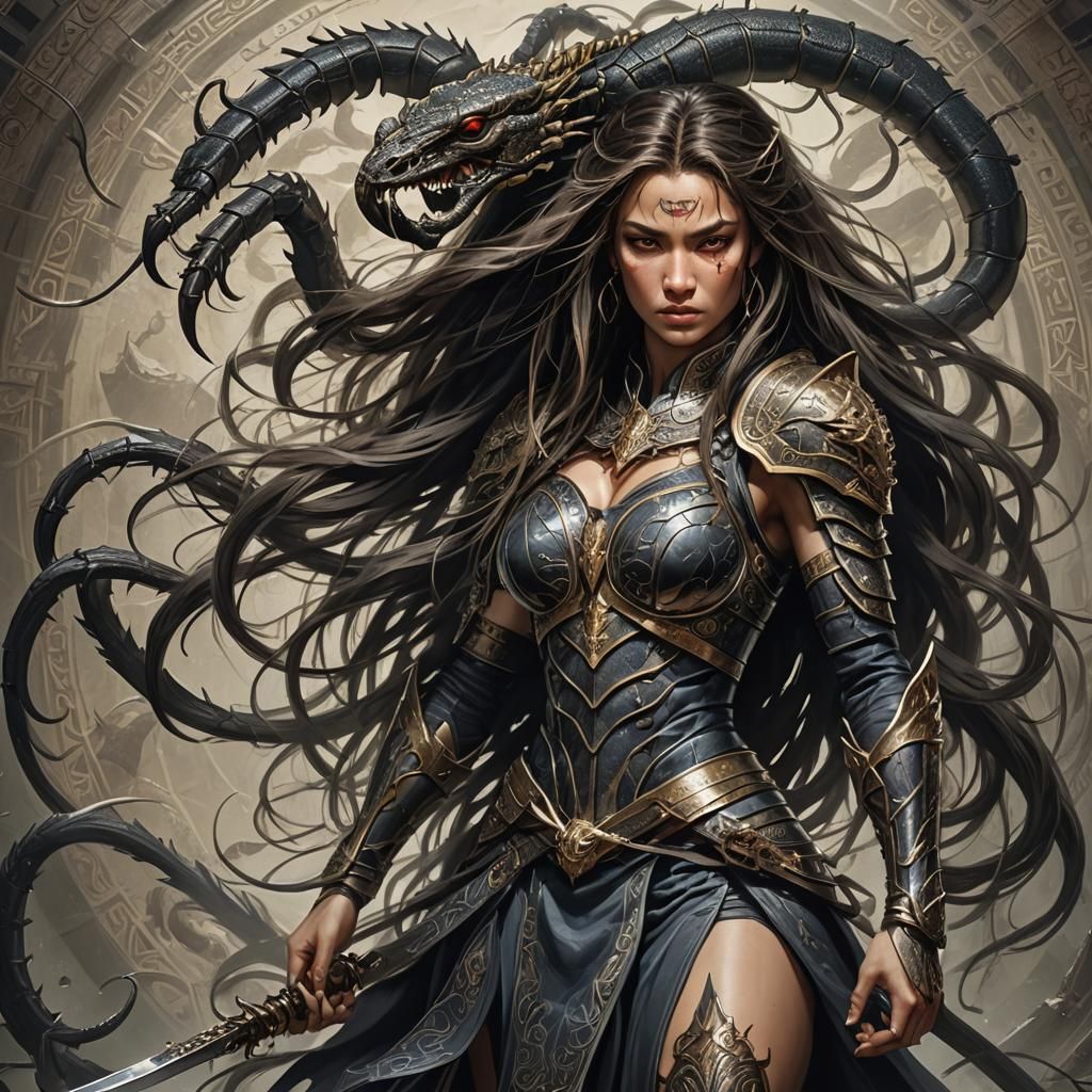 Mesmerizing Scorpion Warrior Woman in Hyperrealistic Detail