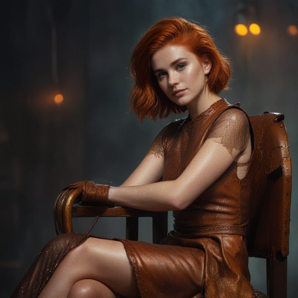 Woman in Rusty Dress on Peacock Chair