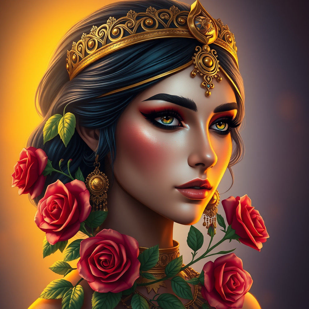 Egyptian Beauty Surrounded by Roses, in Artgerm Style