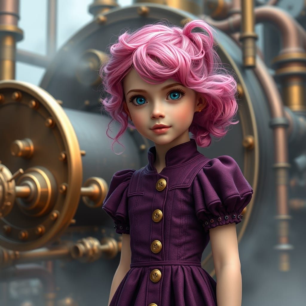Girl in Steampunk Setting, Retro Sci-Fi Art