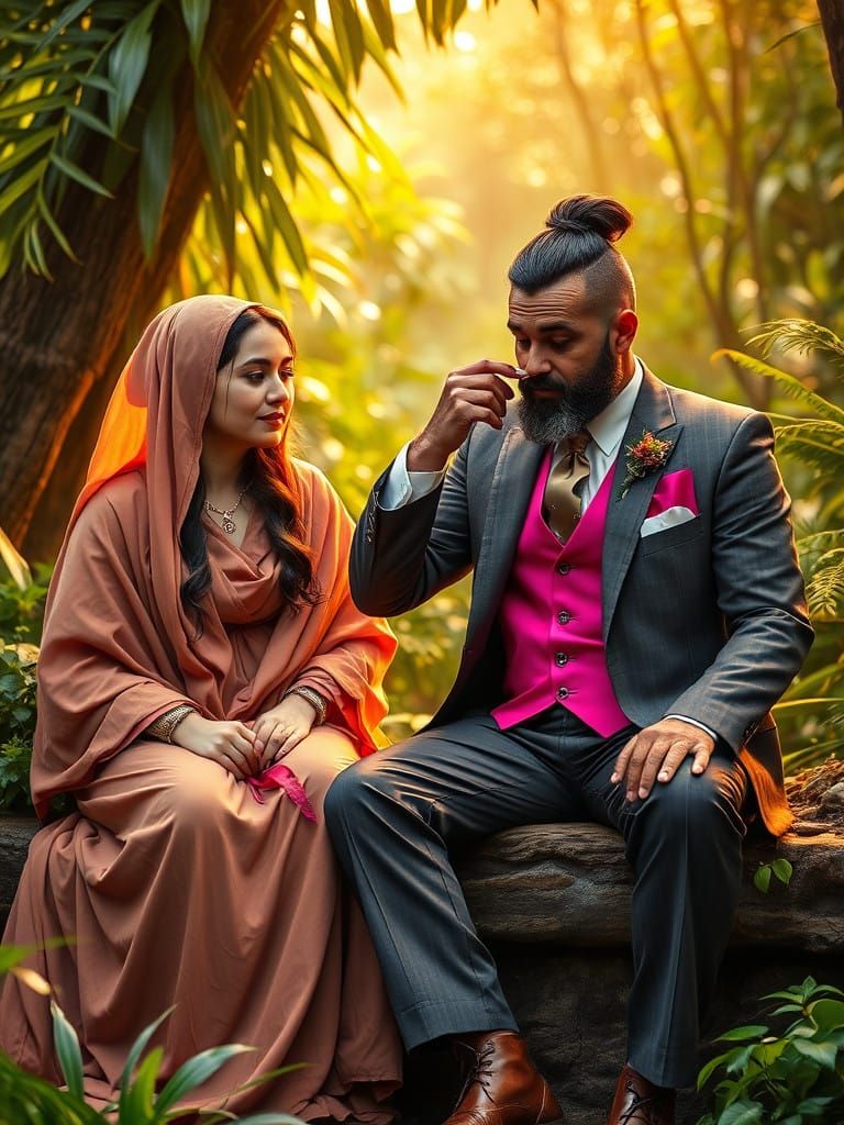 Neo-Primitivist Portrayal of a Health-food Enthusiast and a...