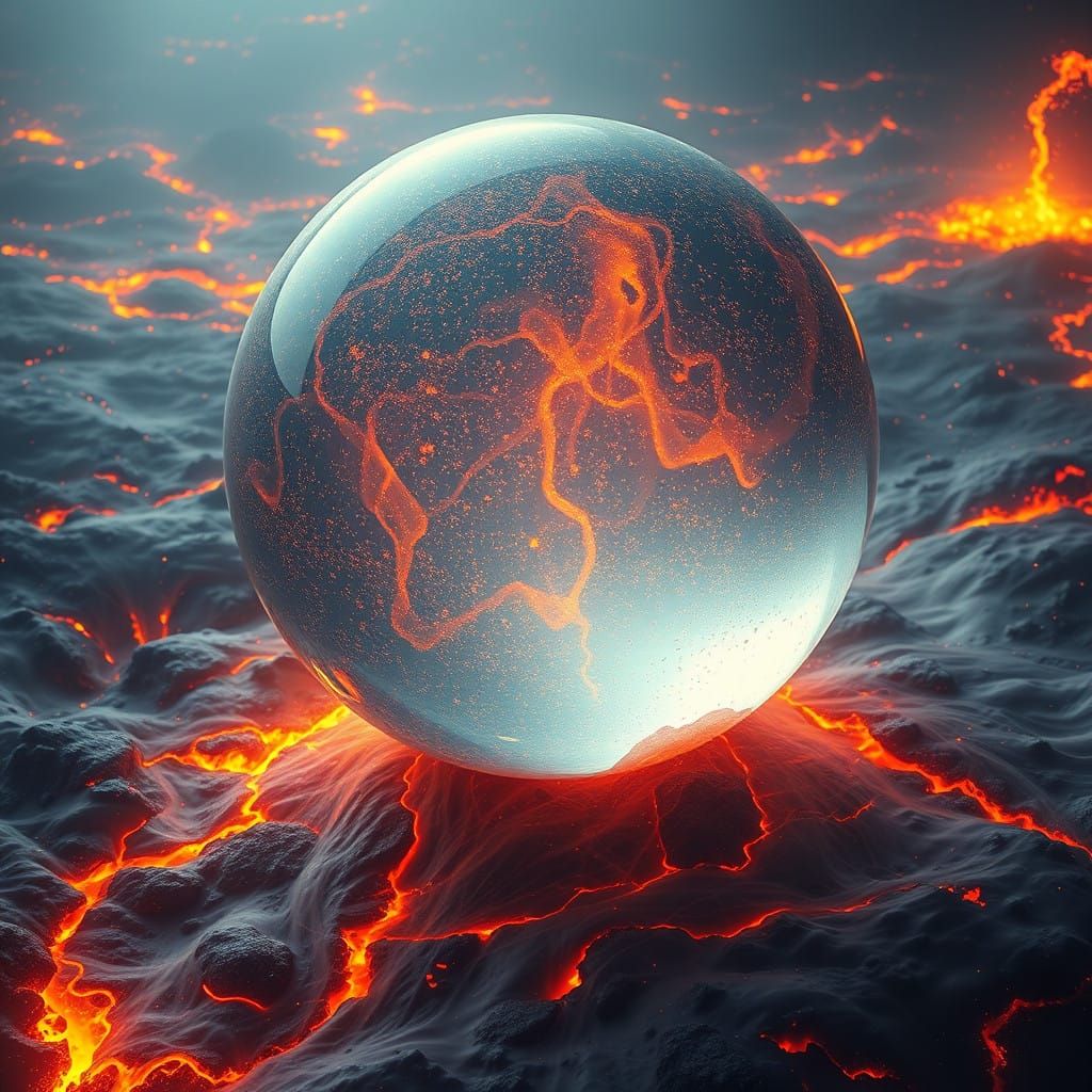 Glowing Water Sphere in Lava Inferno