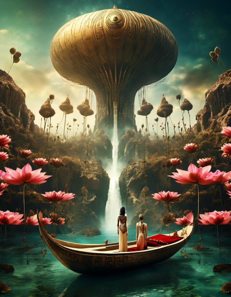 Egyptian Goddesses in Surreal Lotus World