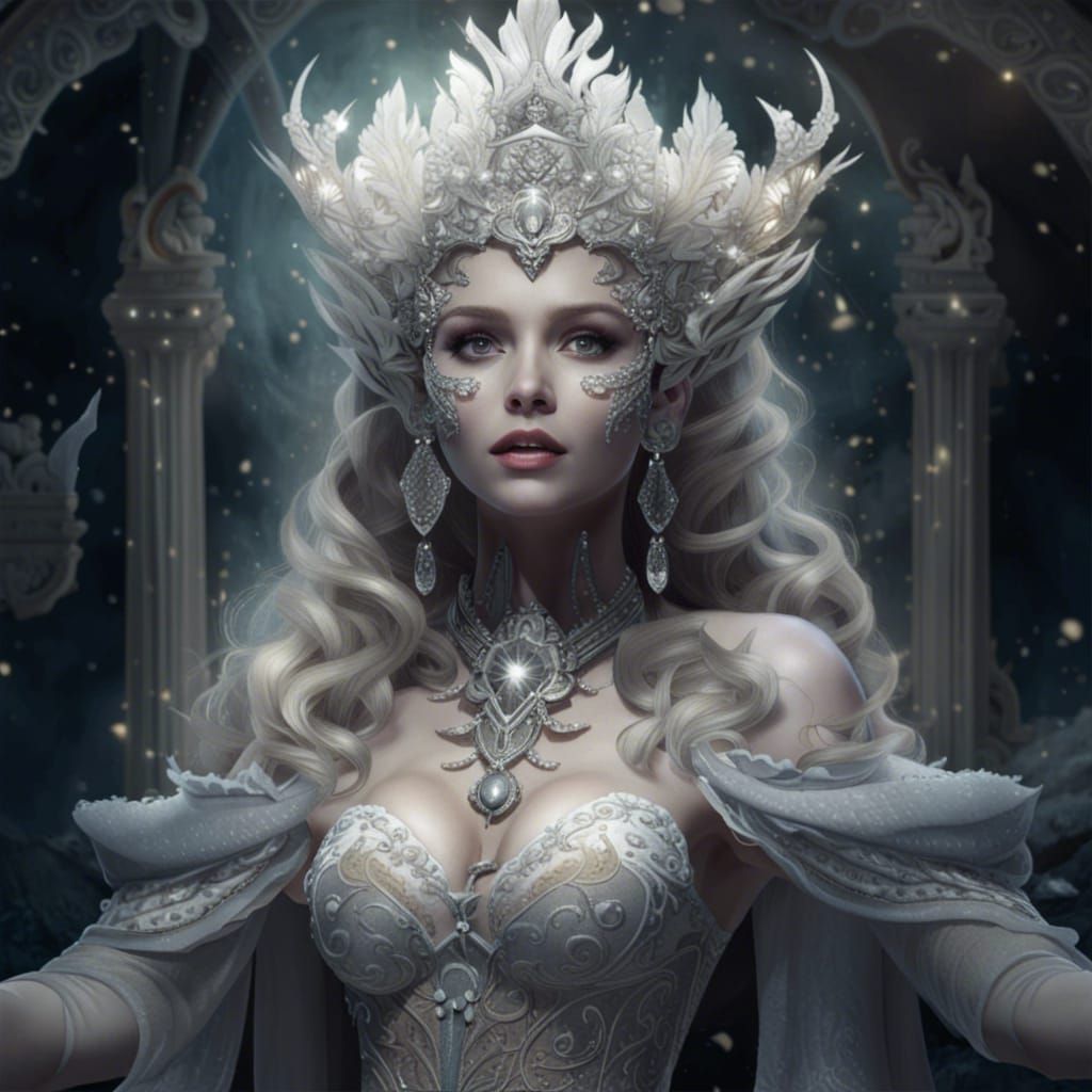 Stunning Snow Queen on Ice Throne, Digital Art