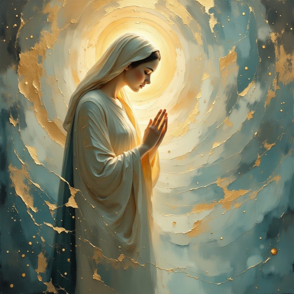 Mother Mary in Ethereal Mist, Divine Light
