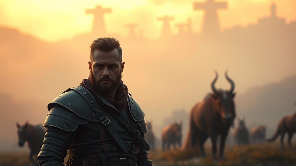 Ethereal Knight in Dreamlike Landscape