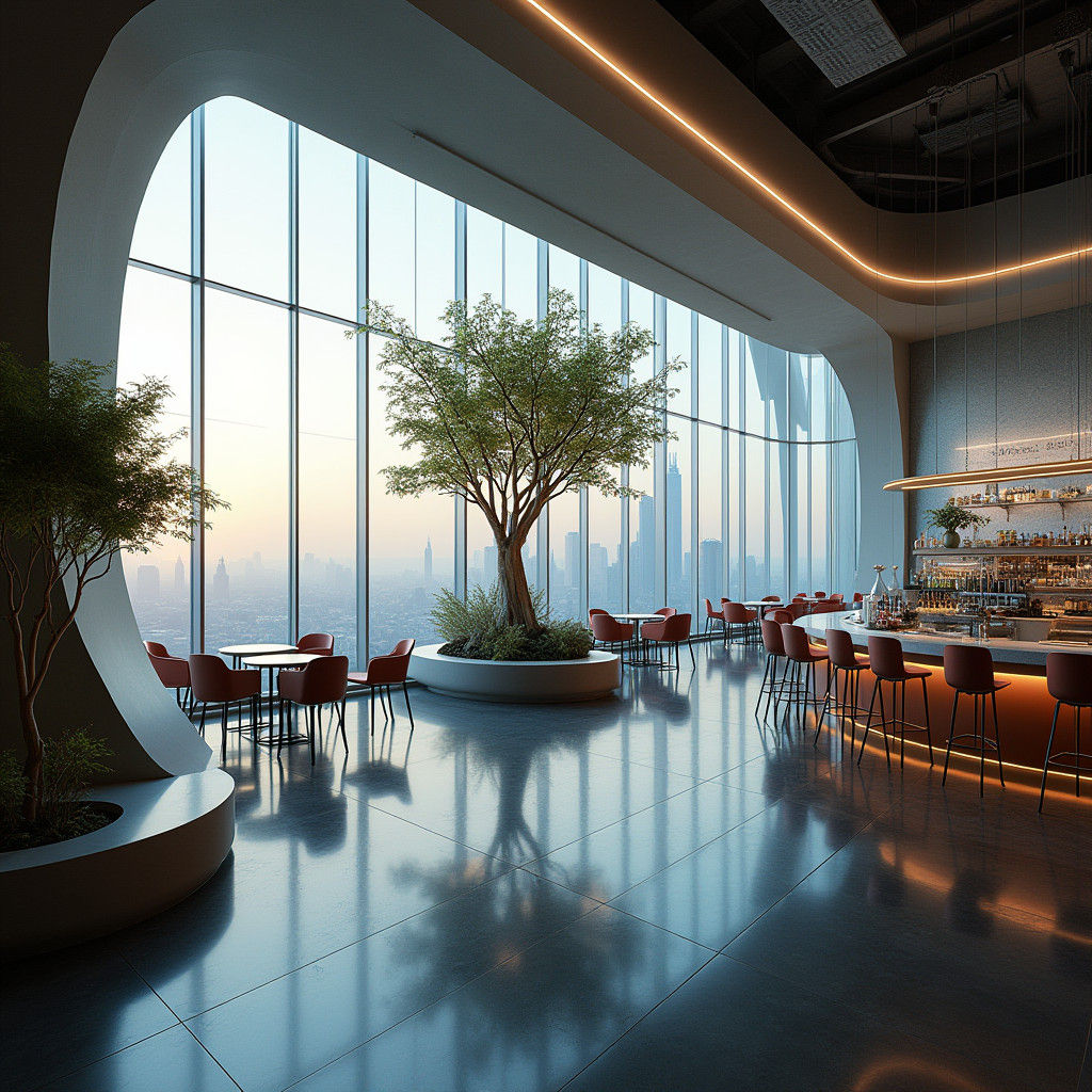 Futuristic Cafe in Megacity, Cyberpunk Style