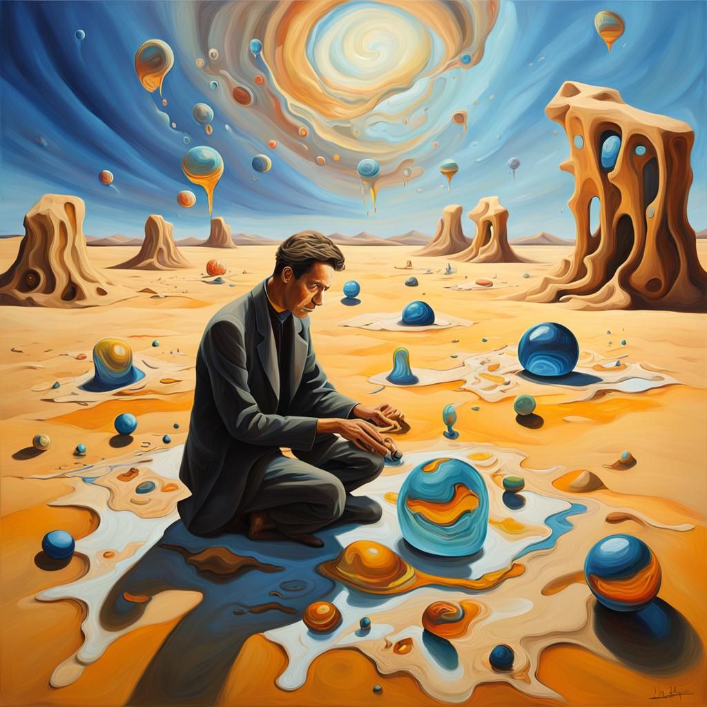 Surreal Desert Dreamscape with Melting Clockwork