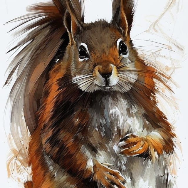 Detailed Squirrel Digital Painting in Cubist Style