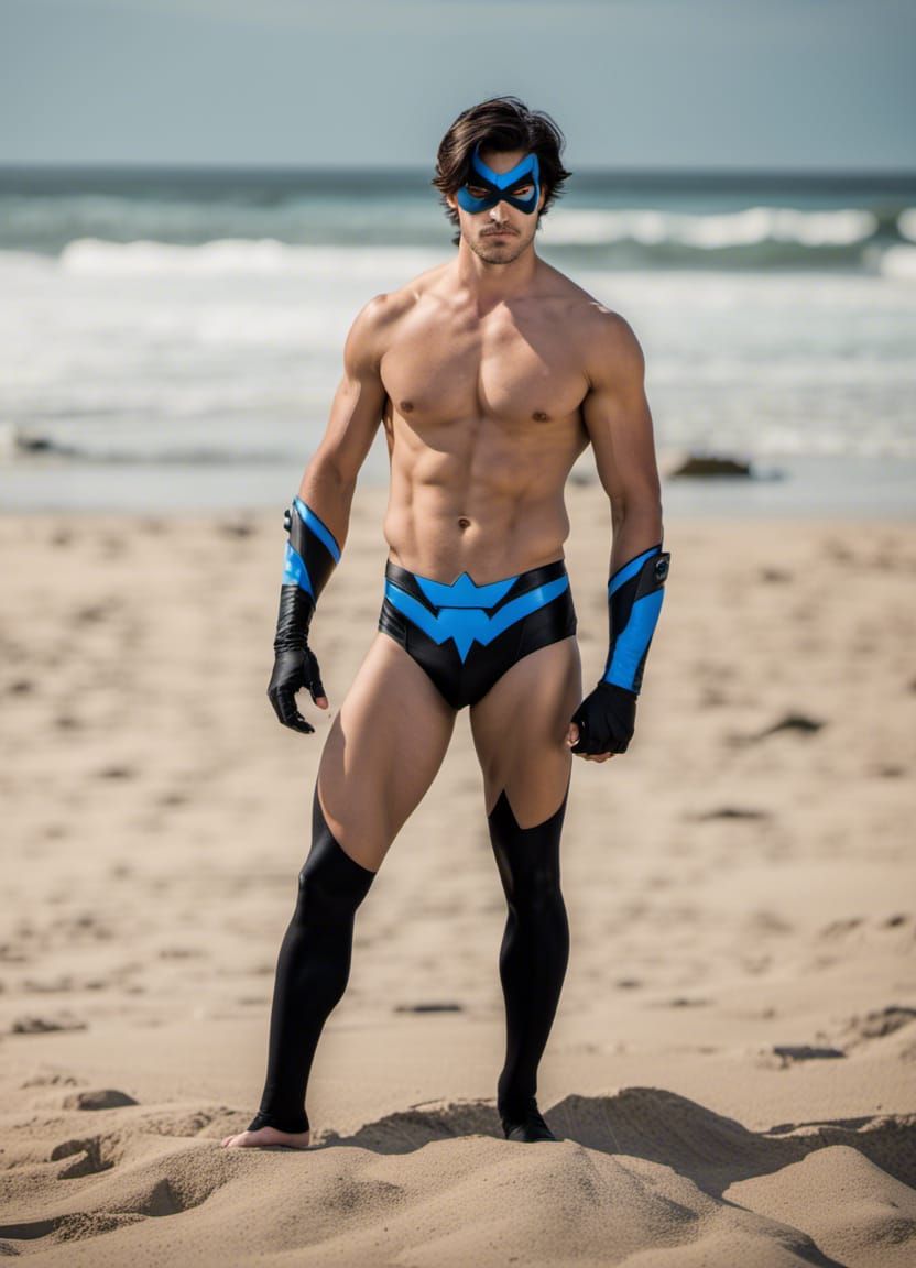 Nightwing Swimwear Beach Photo, DC Comics Style