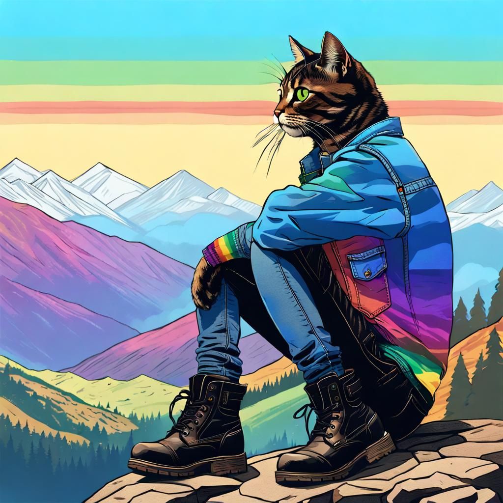 Tabby Cat's Cyberpunk Mountain Vacation