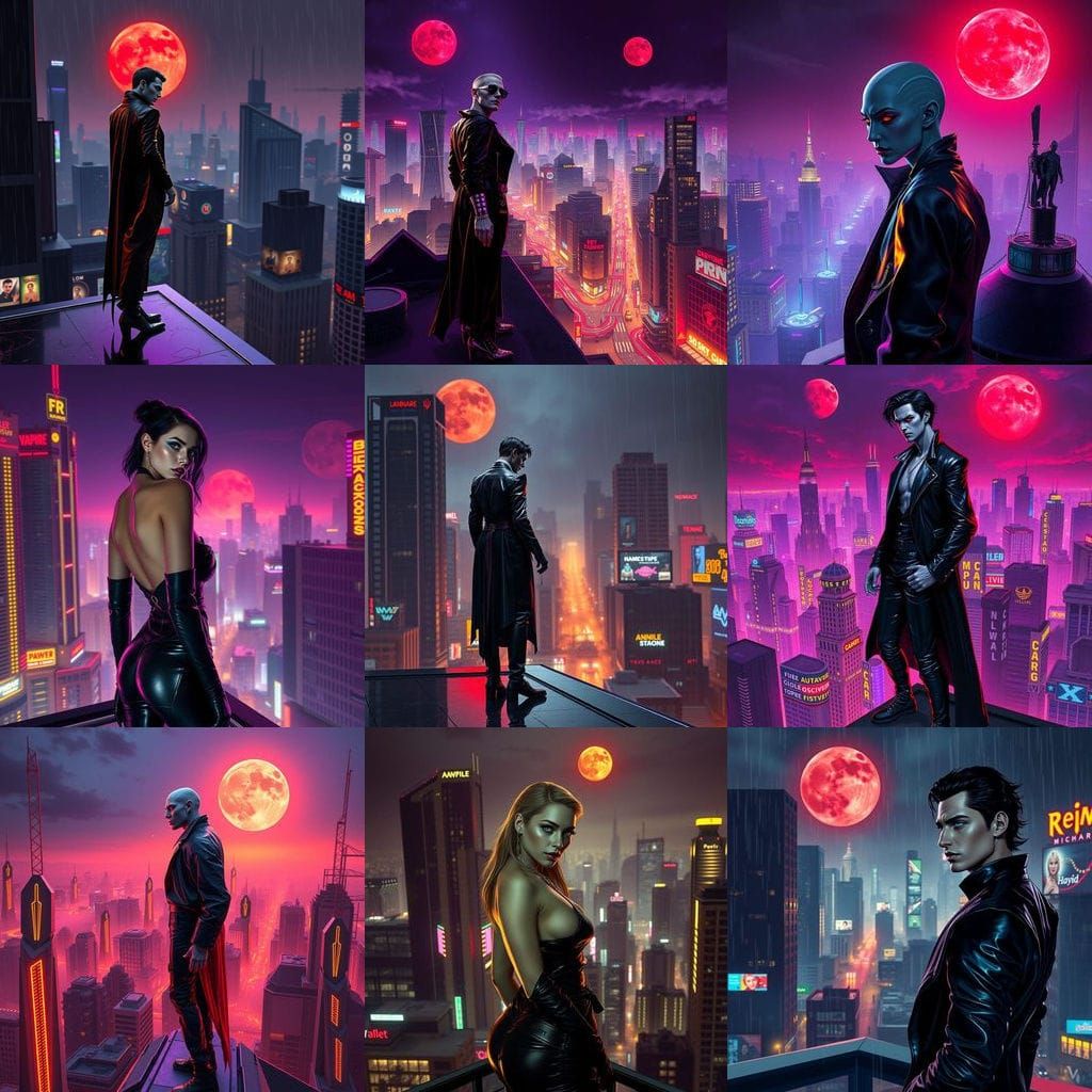 Eternal Vampire Goddess in Neon-Lit Dystopia