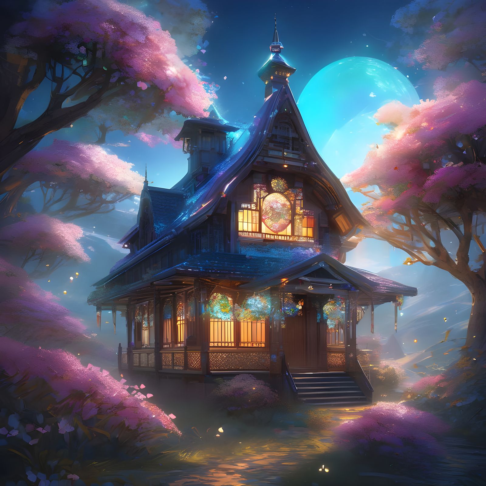 Holographic Crystal Birdhouse with Stained Glass