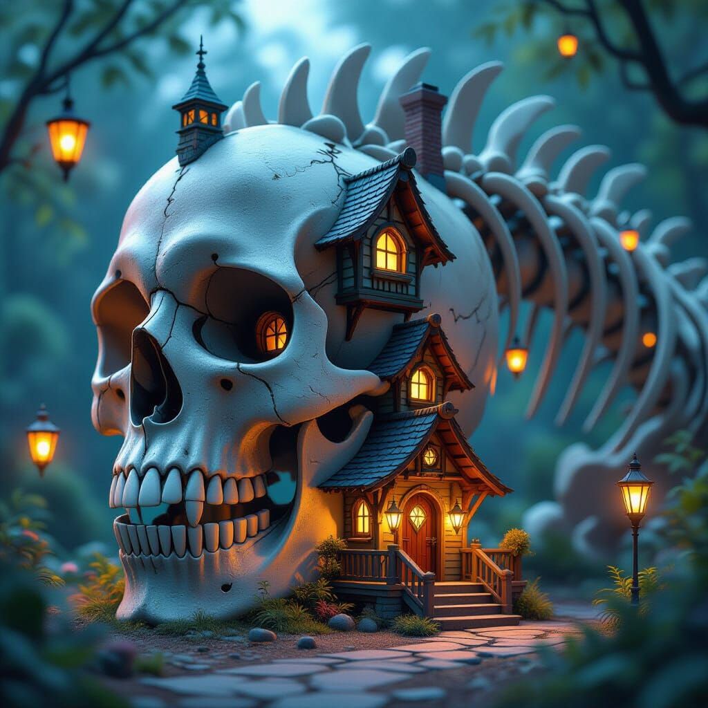 Fairy Village in Dragon Skull - Hyperrealistic Fantasy Art