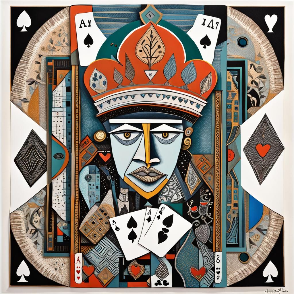 Whimsical Playing Card King in Outsider Art Style