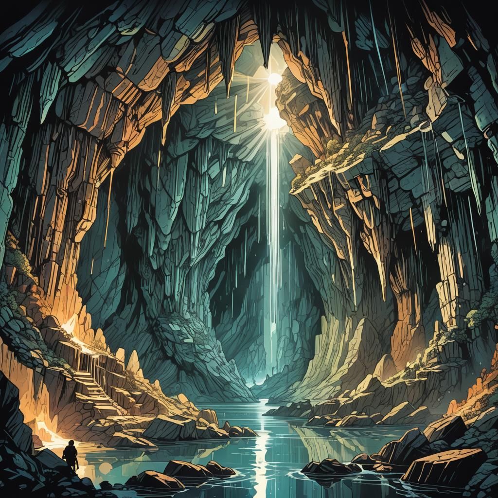 Crystalline Cave Illuminated: Retro Dungeons and Dragons Art