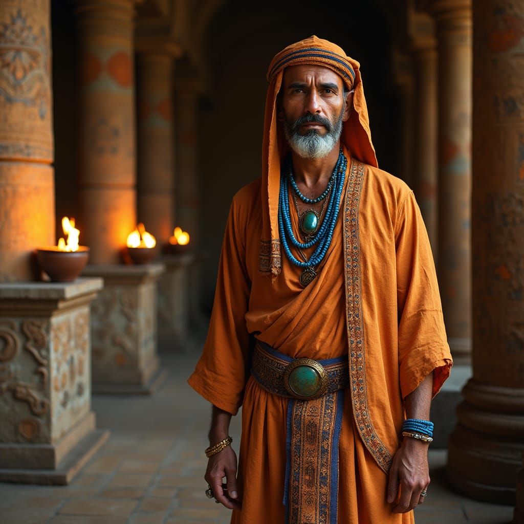 Egyptian Man in Temple: Hyperrealistic Portrait