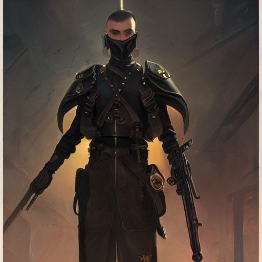 Androgynous Warrior in Black Military Uniform