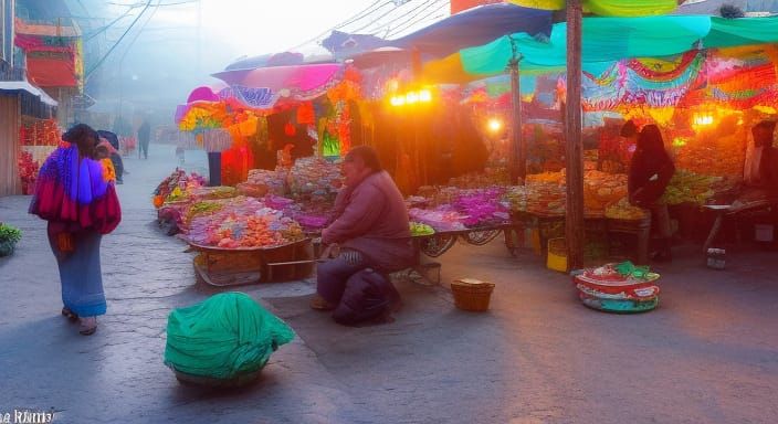 Colorful Mexican Street Market at Dawn