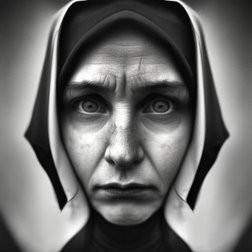Sinister Nun Portrait in Street Photography Style