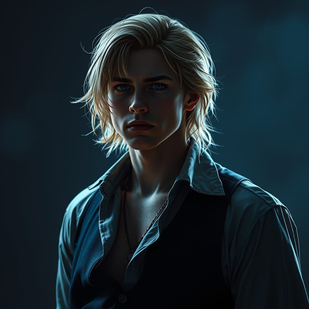 Baroque Man with Blonde Curls in Dark Romantic Style