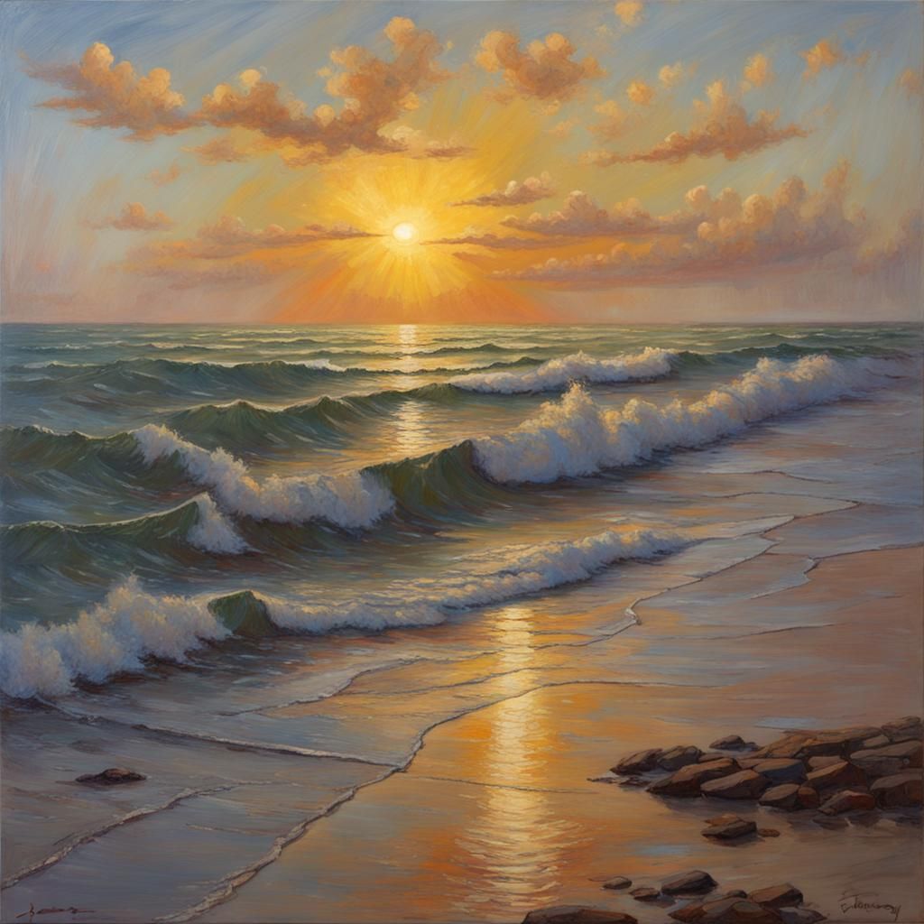 Sun Grasping the Sea: Oil Painting