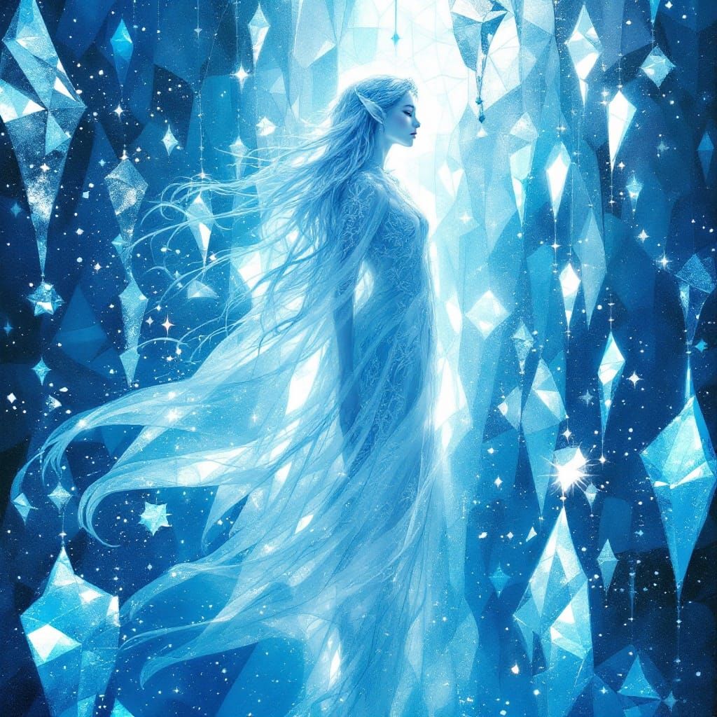 Elf Maiden in Frozen Glass Stained Art