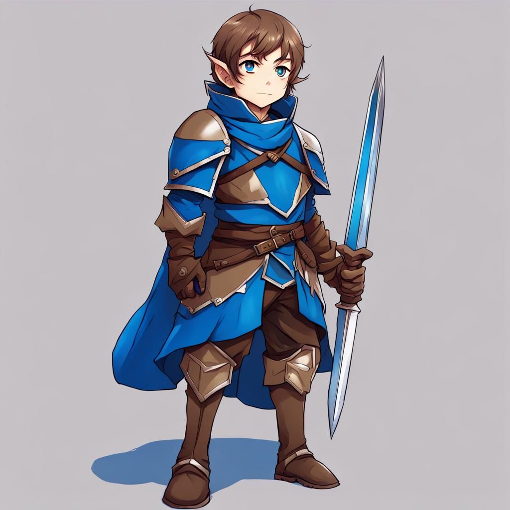 Halfling Rogue in Blue Armor, Anime Style
