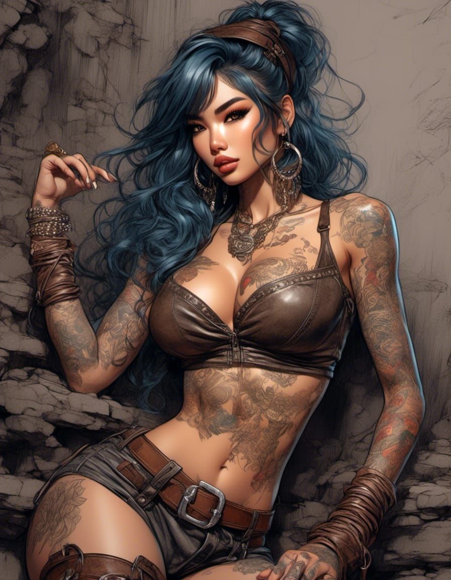 Tattooed Bandit: A Hyperdetailed Anime Color Sketch