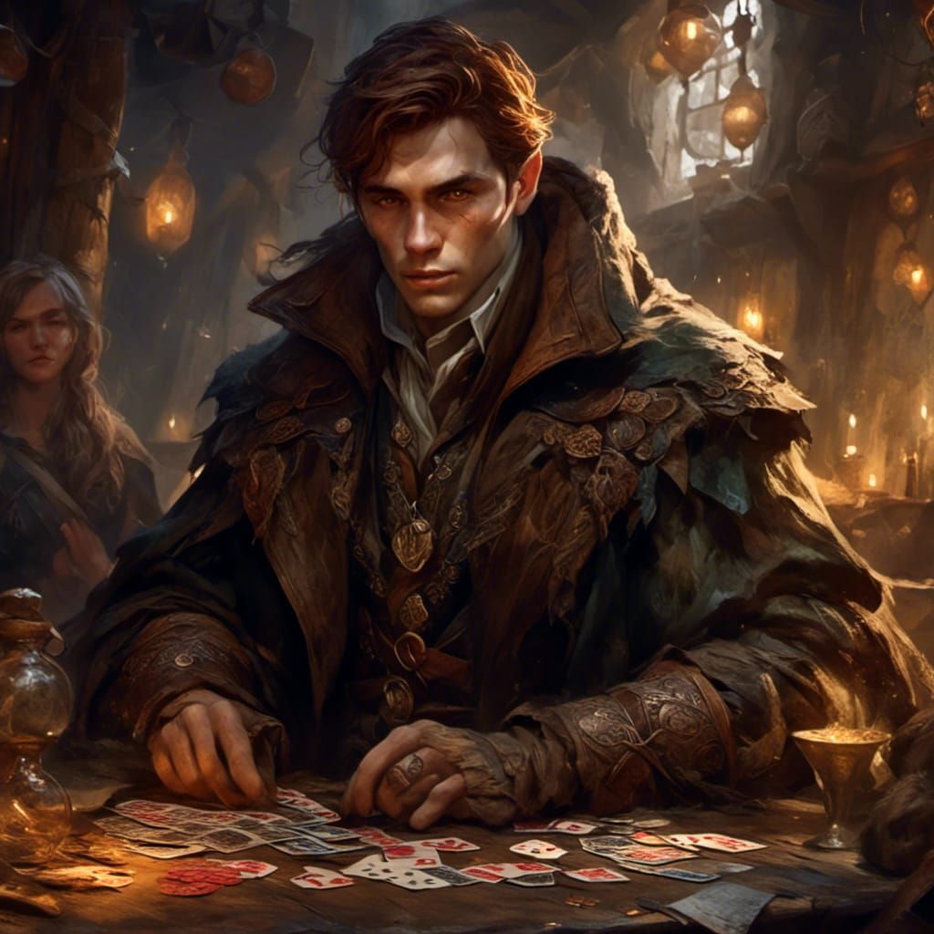 Fantasy Elf Rogue Playing Cards in Dim Tavern