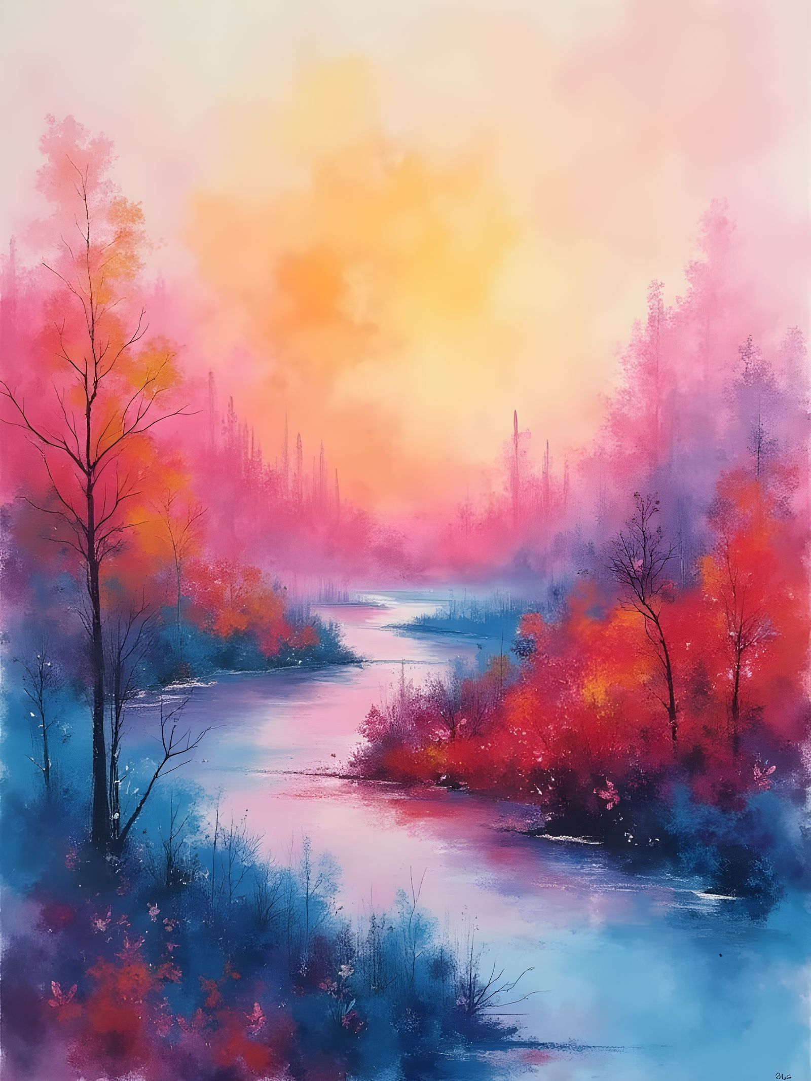 Vibrant Abstract Landscape in Pastel Alcohol Ink Style