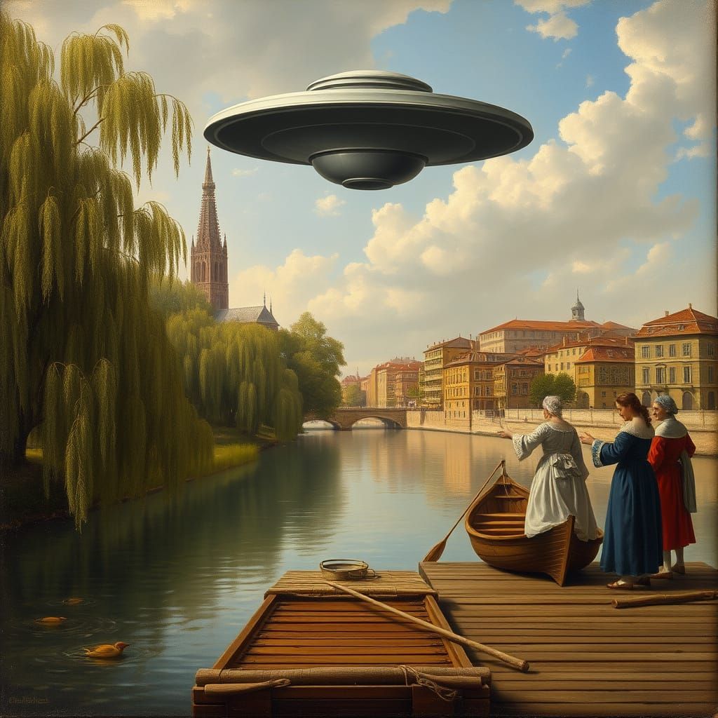 River Scene with UFO in 19th Century Style
