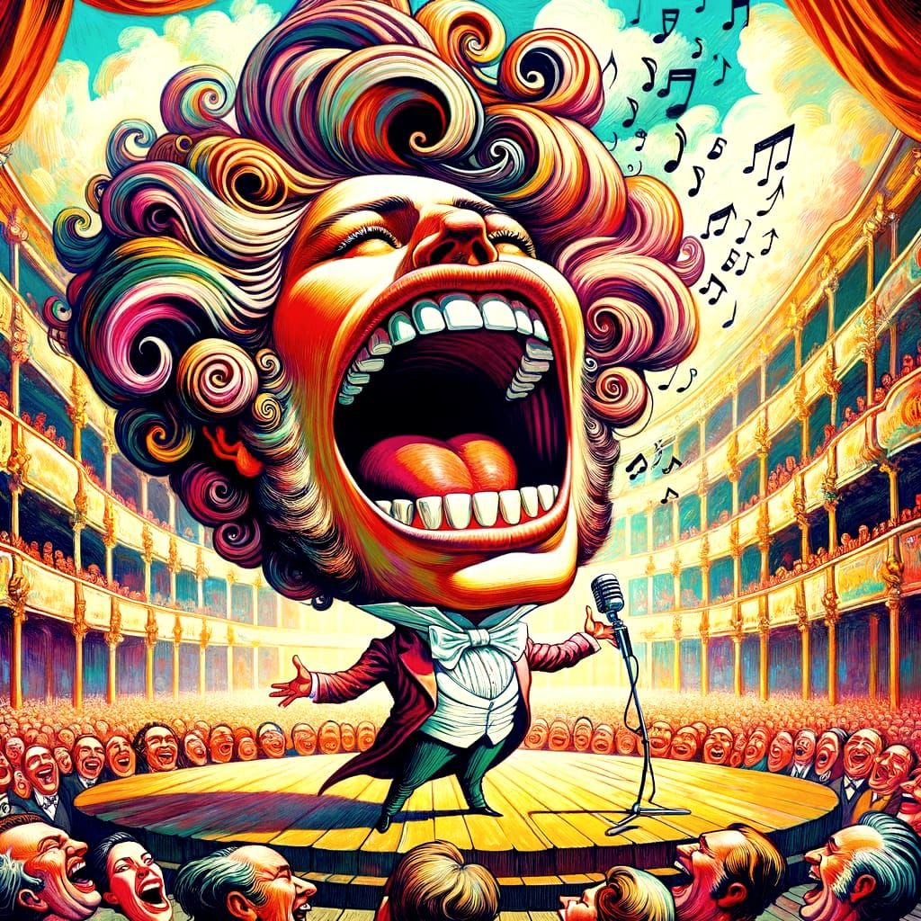 Pop Art Opera Singer with Giant Mouth and Tall Hair
