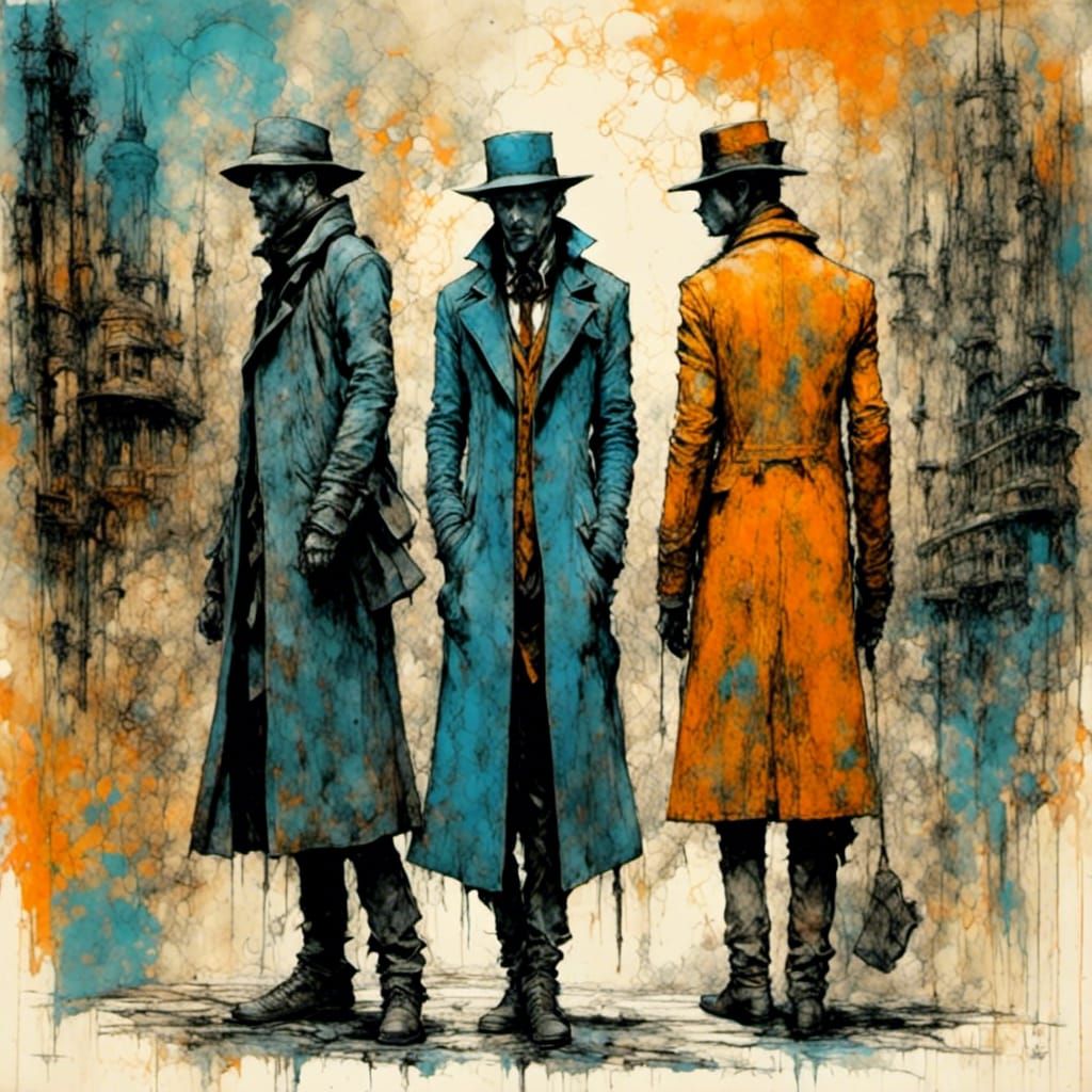 Surreal Spies in Dark Fantasy Art Nouveau Style