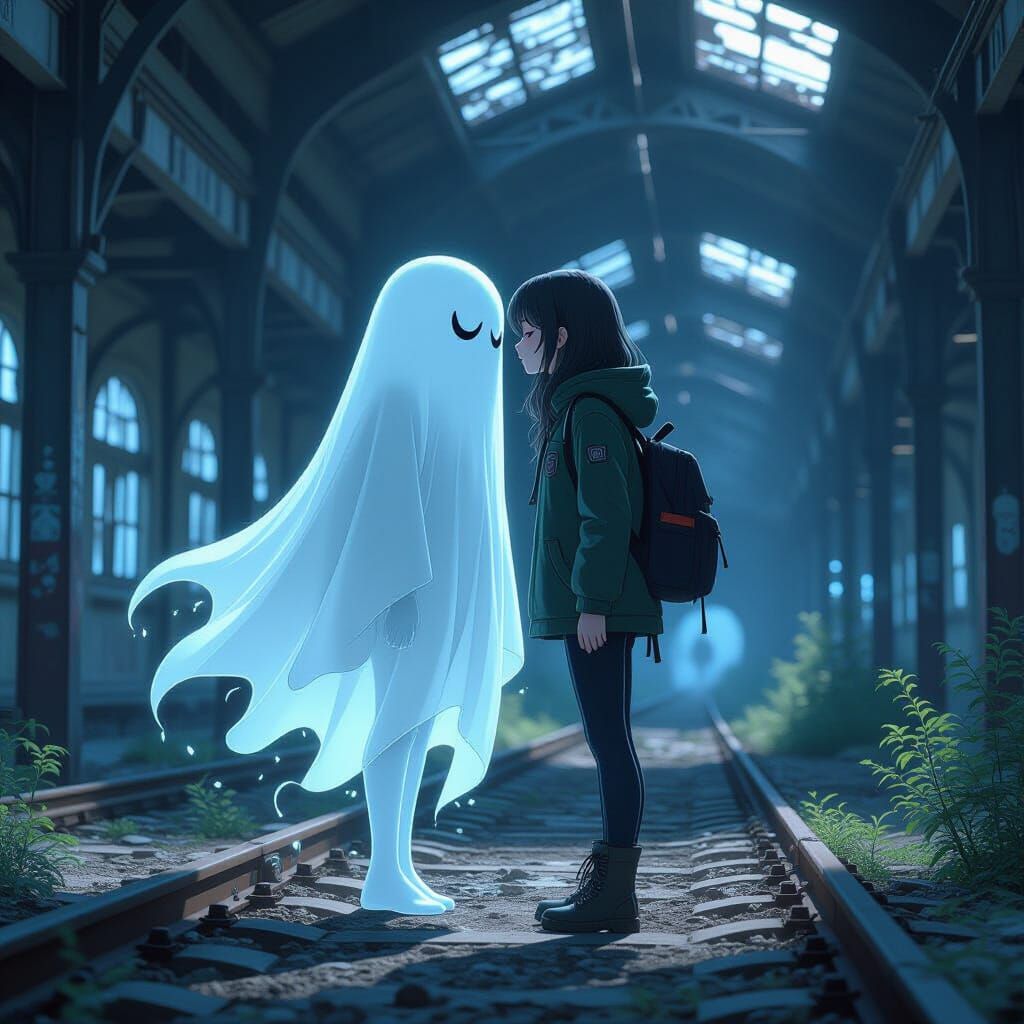 Anime Ghost and Explorer Share Intimate Moment