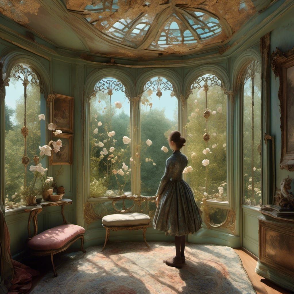 Dreamer Gazing Out Window in Victorian Style