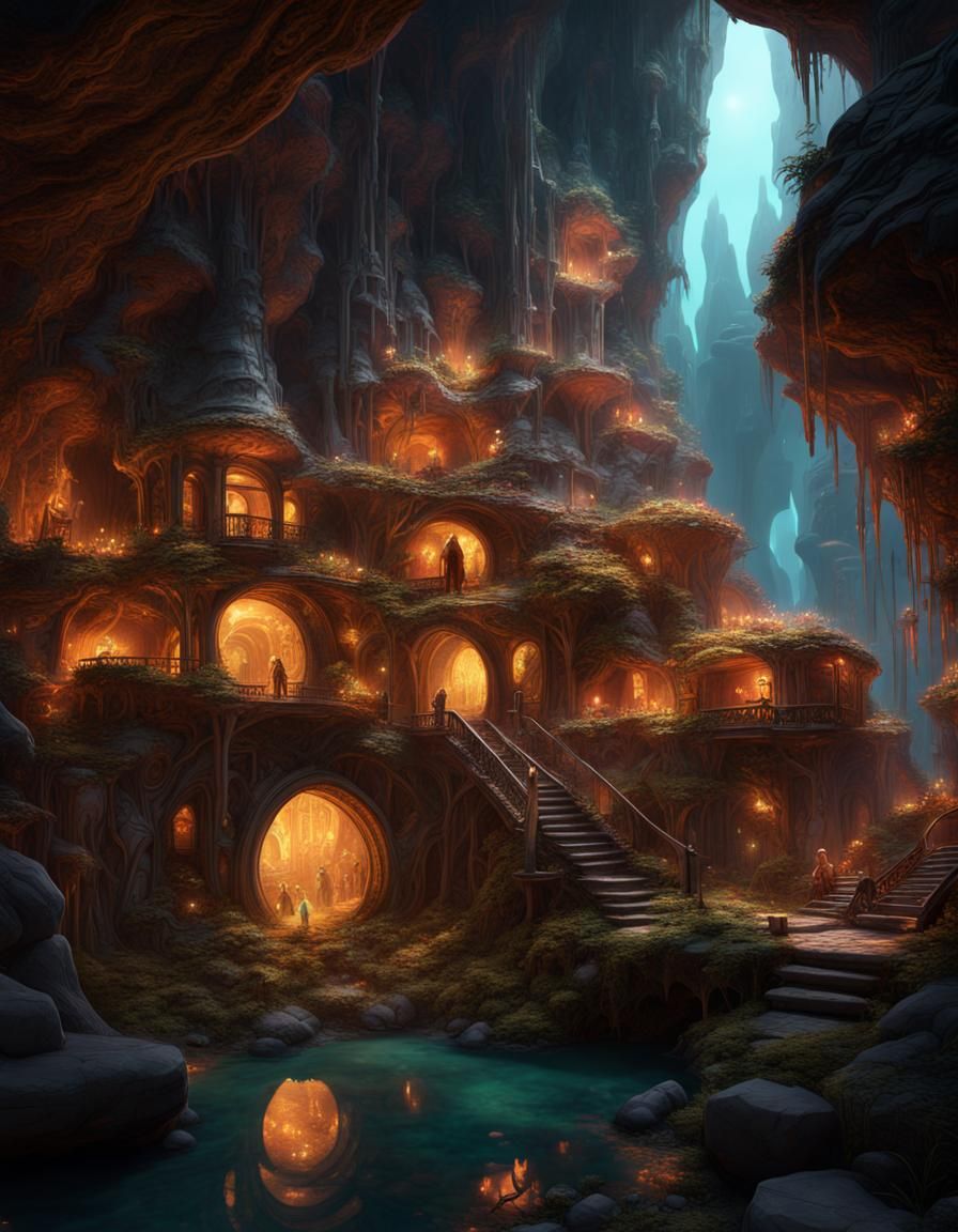 Luminescent Crystal City in Subterranean Cavern