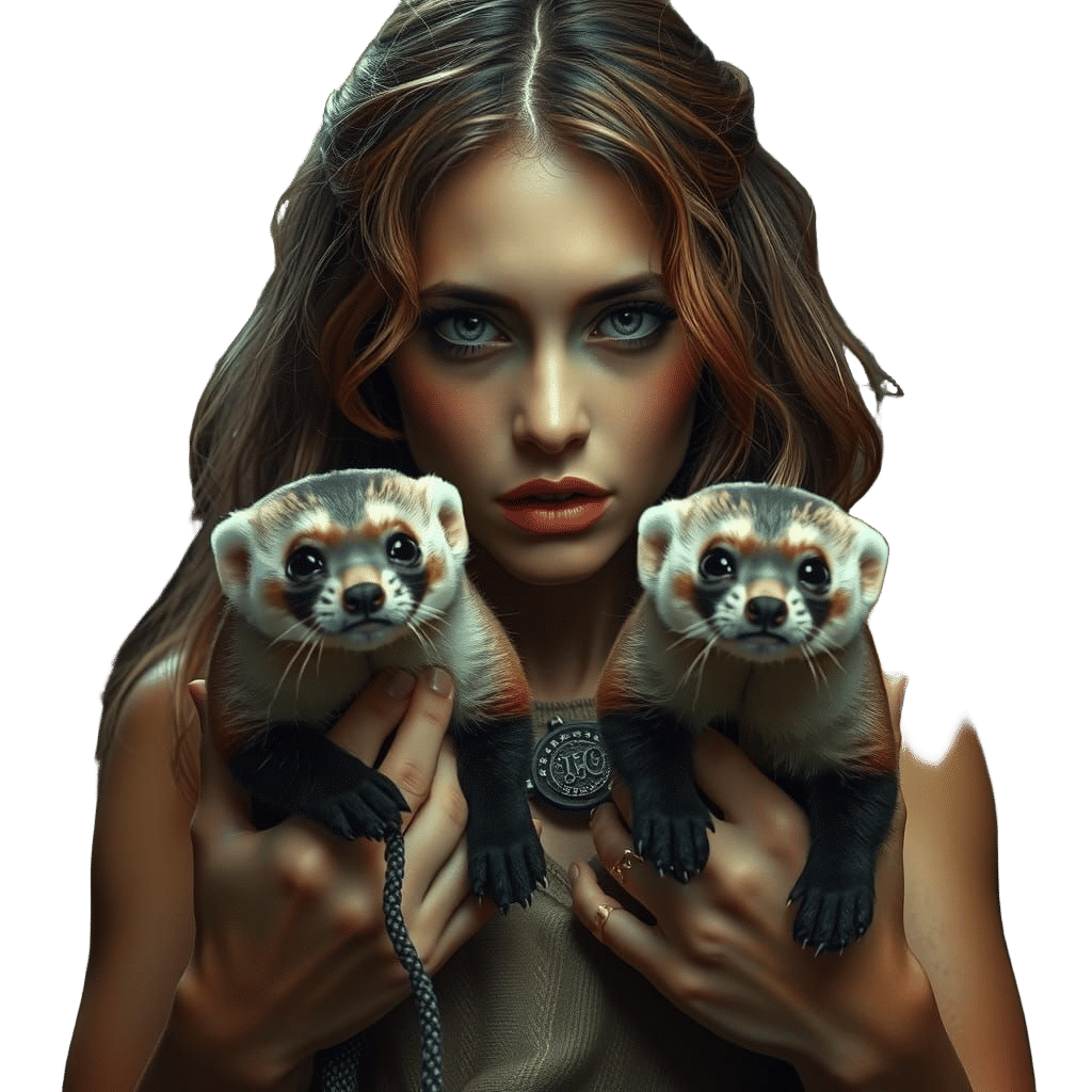 Kiri and the two ferrets-poloosas in The Beastmaster