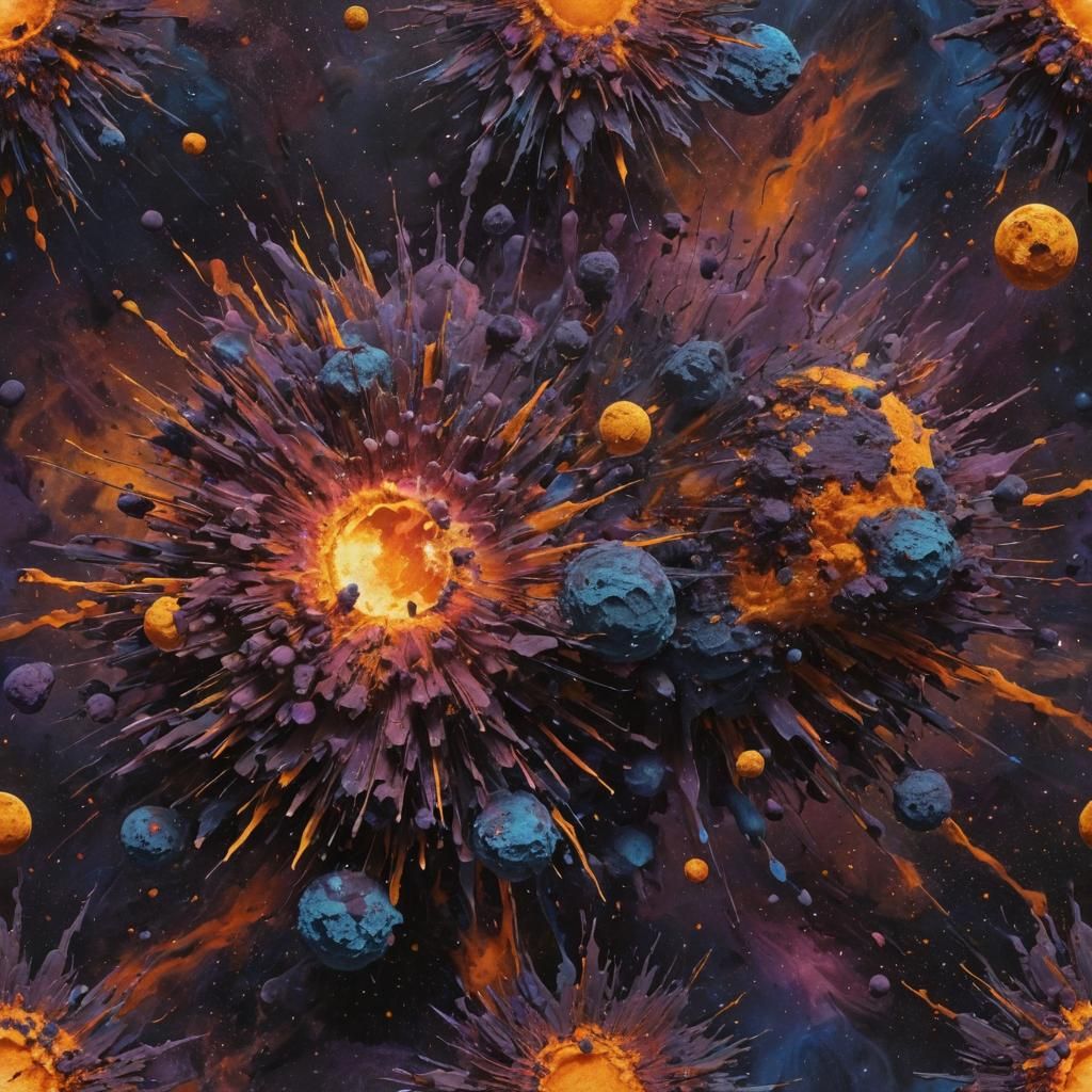 Surreal Atomic Explosion on the Moon in Impasto Style