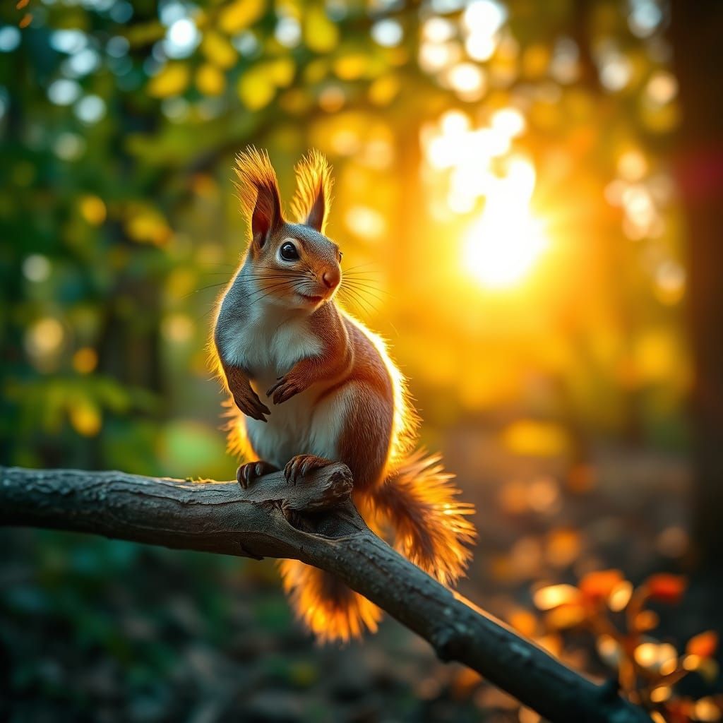 Squirrel in Sunlight with Bokeh Effect