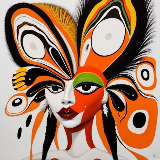 Abstract Faces in White: Surreal Aboriginal Oil Painting