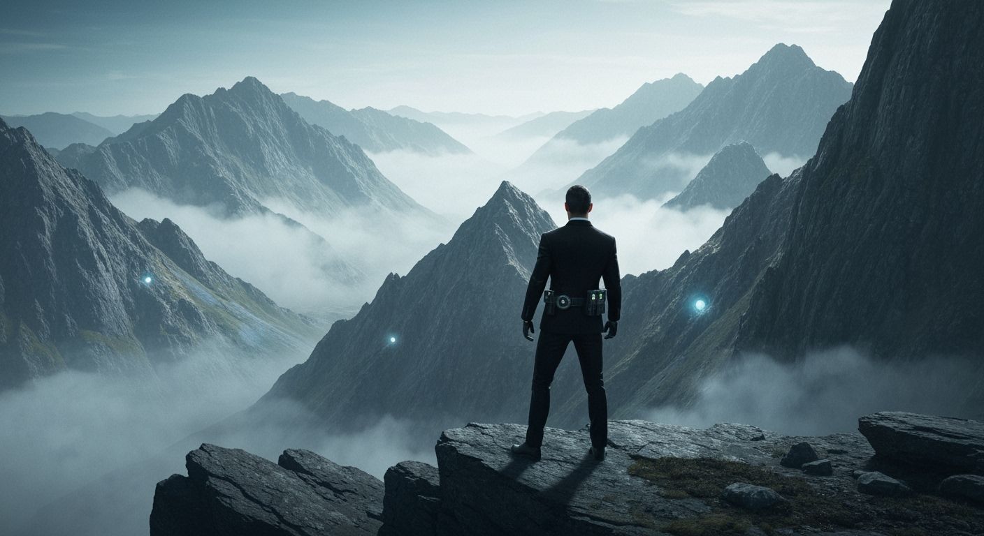 Lone Agent Surveys Alien Landscape in Noir Sci-Fi Style
